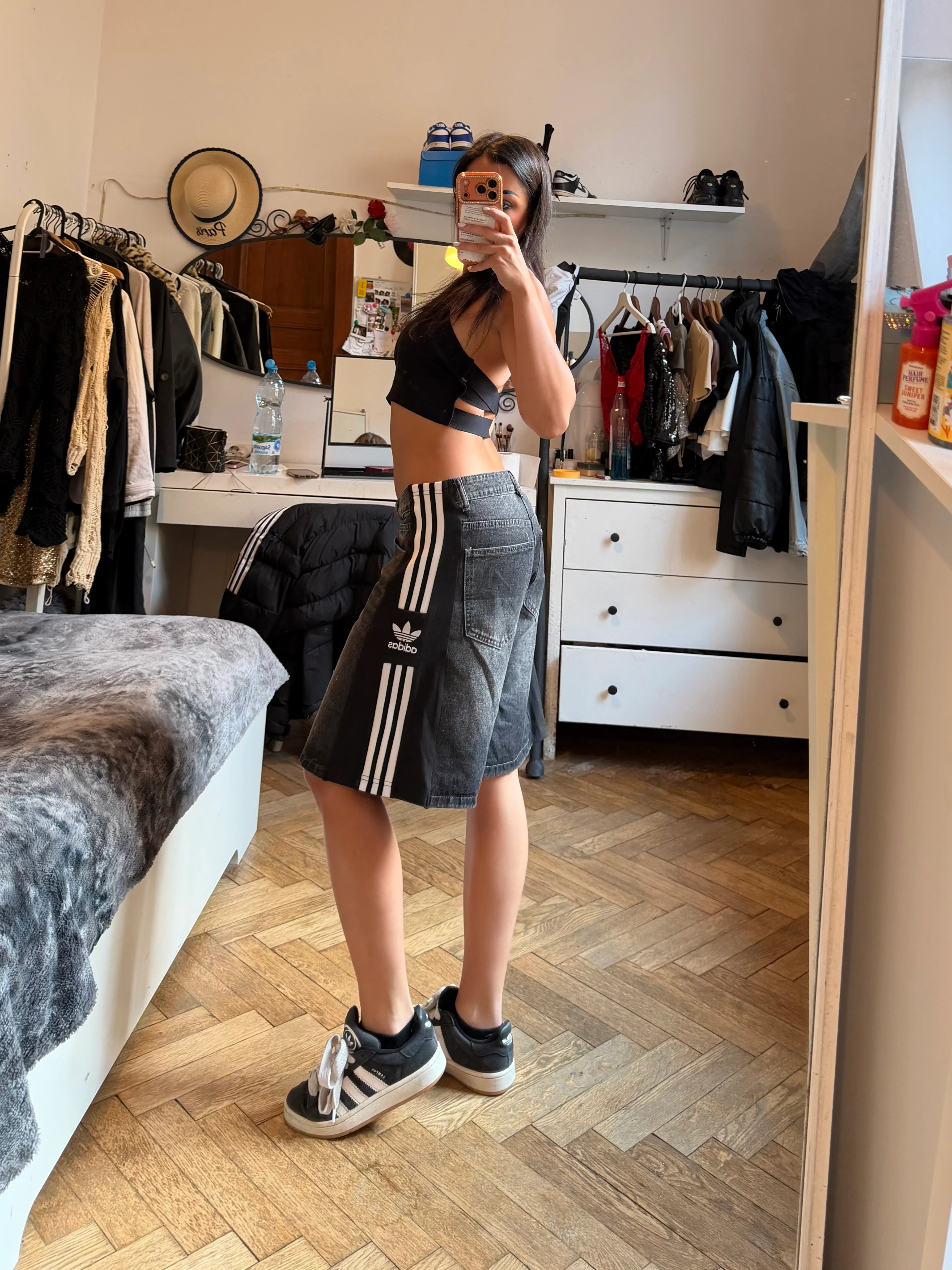 Custom Black/Grey Denim Shorts – One of a Kind – Size M/L