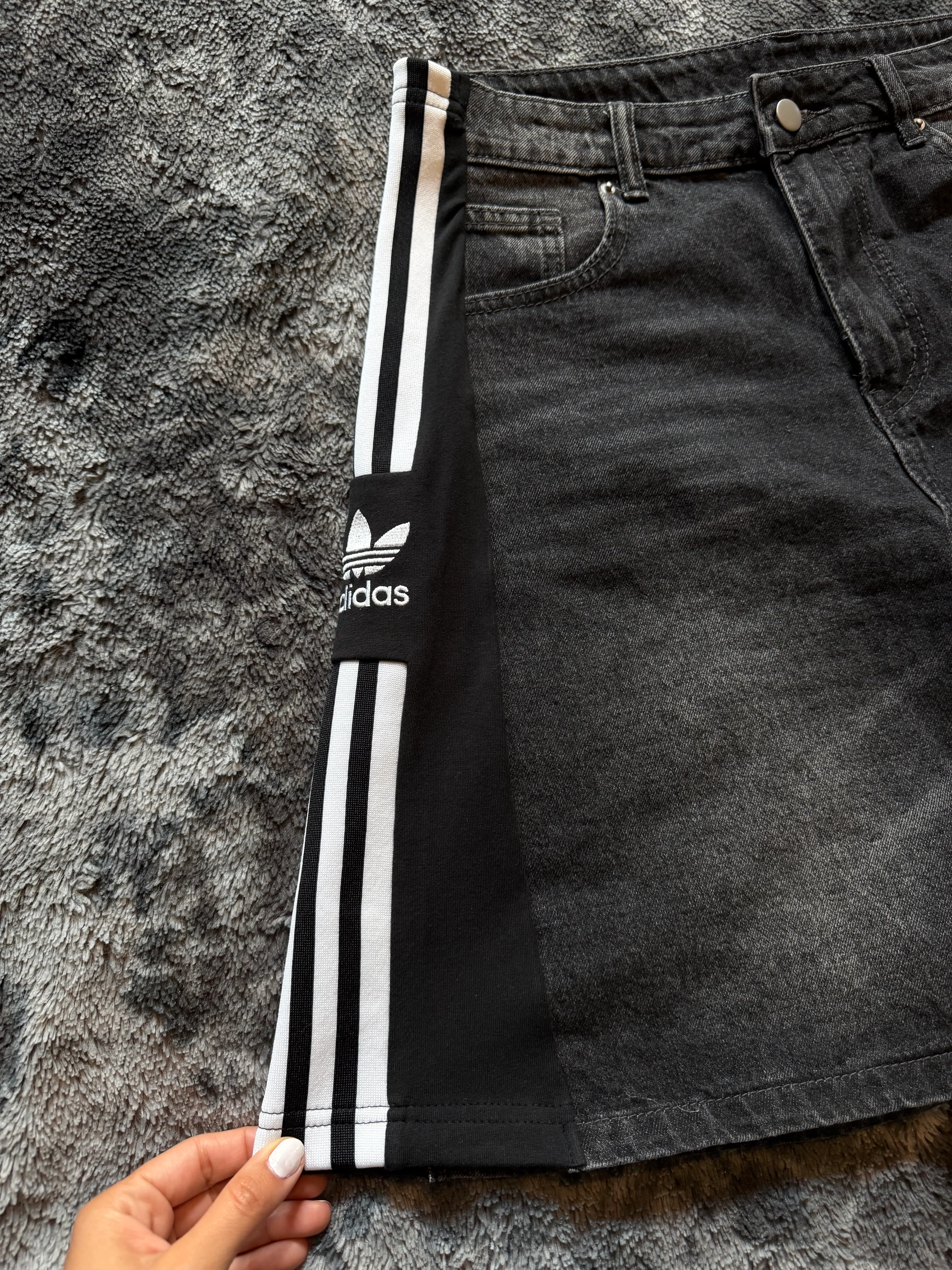 Custom Black/Grey Denim Shorts – One of a Kind – Size M/L