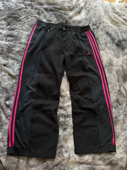 Custom Baggy Jeans with Pink Stripes – One of a Kind – Size M/L