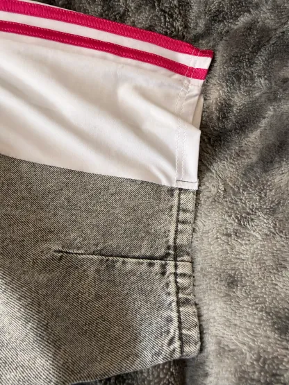 Custom Grey/White Baggy Jeans with Pink Stripes – One of a Kind – Size M