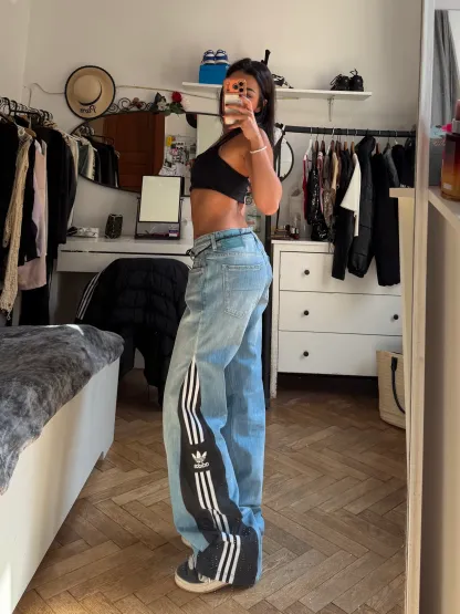 Custom Flared Jeans with Three Stripes – One of a Kind – Size M/L