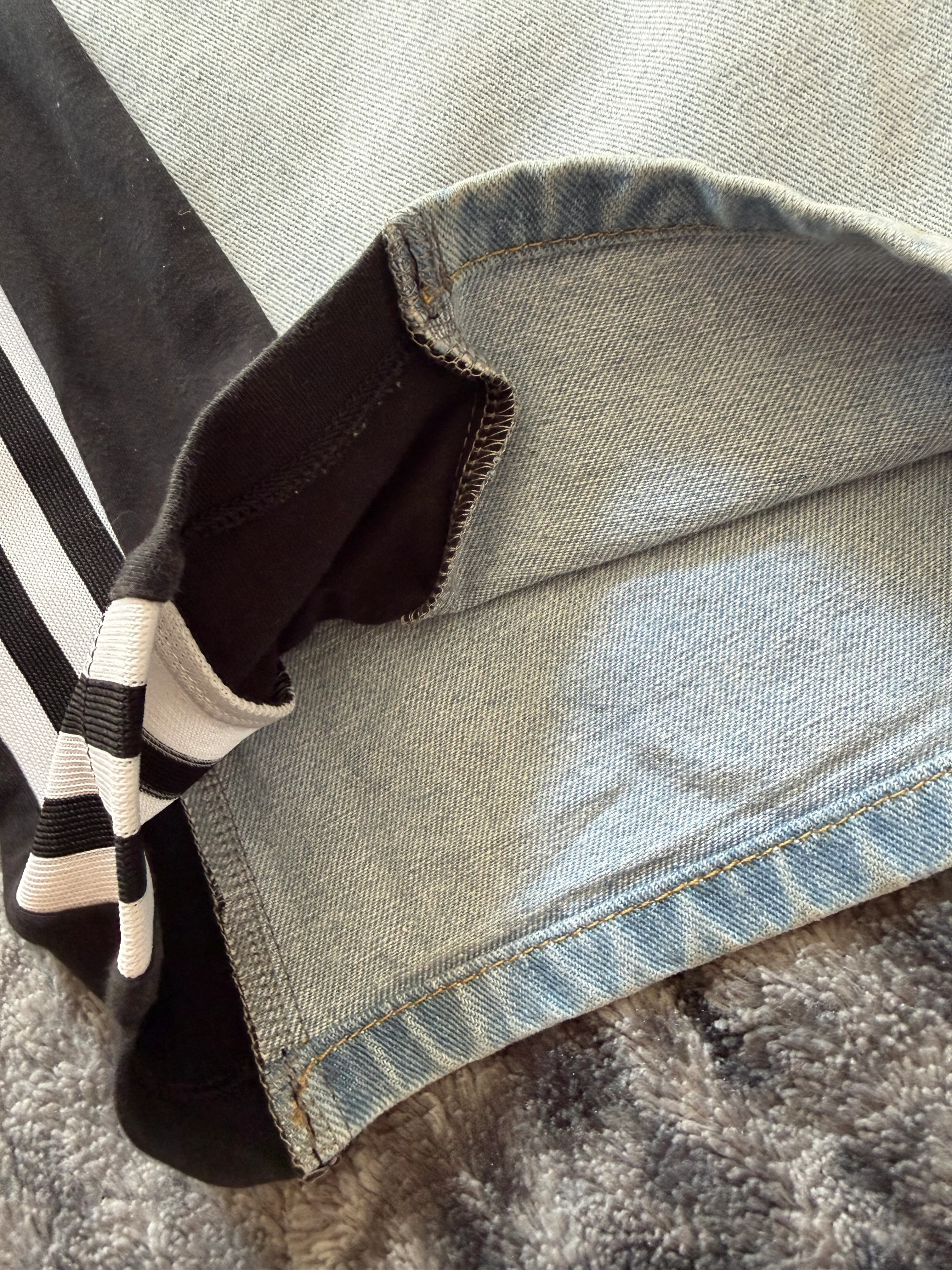 Custom Jeans with Three Stripes & Pink Pocket – One of a Kind – Size S