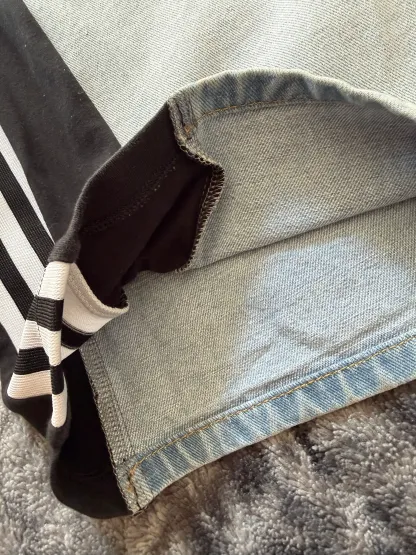 Custom Jeans with Three Stripes & Pink Pocket – One of a Kind – Size S