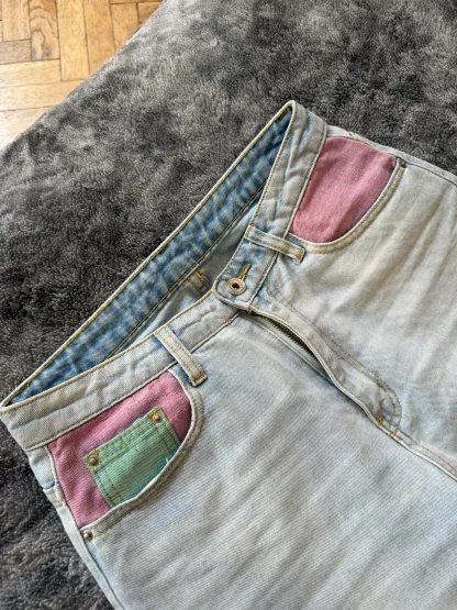 Custom Jeans with Three Stripes & Pink Pocket – One of a Kind – Size S