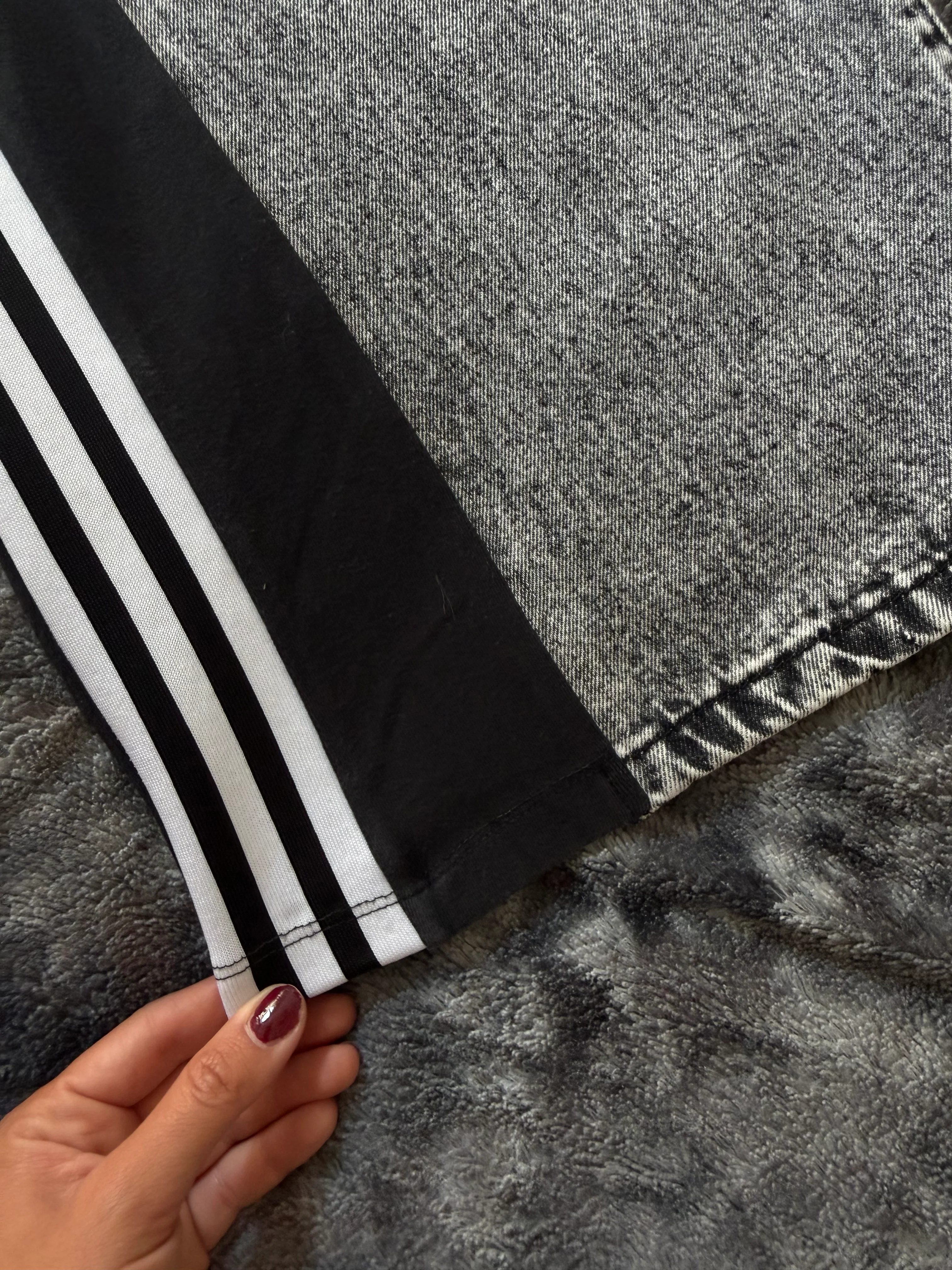 Custom Grey Wide Leg Jeans with Three Stripes – One of a Kind – Size XXS/XS