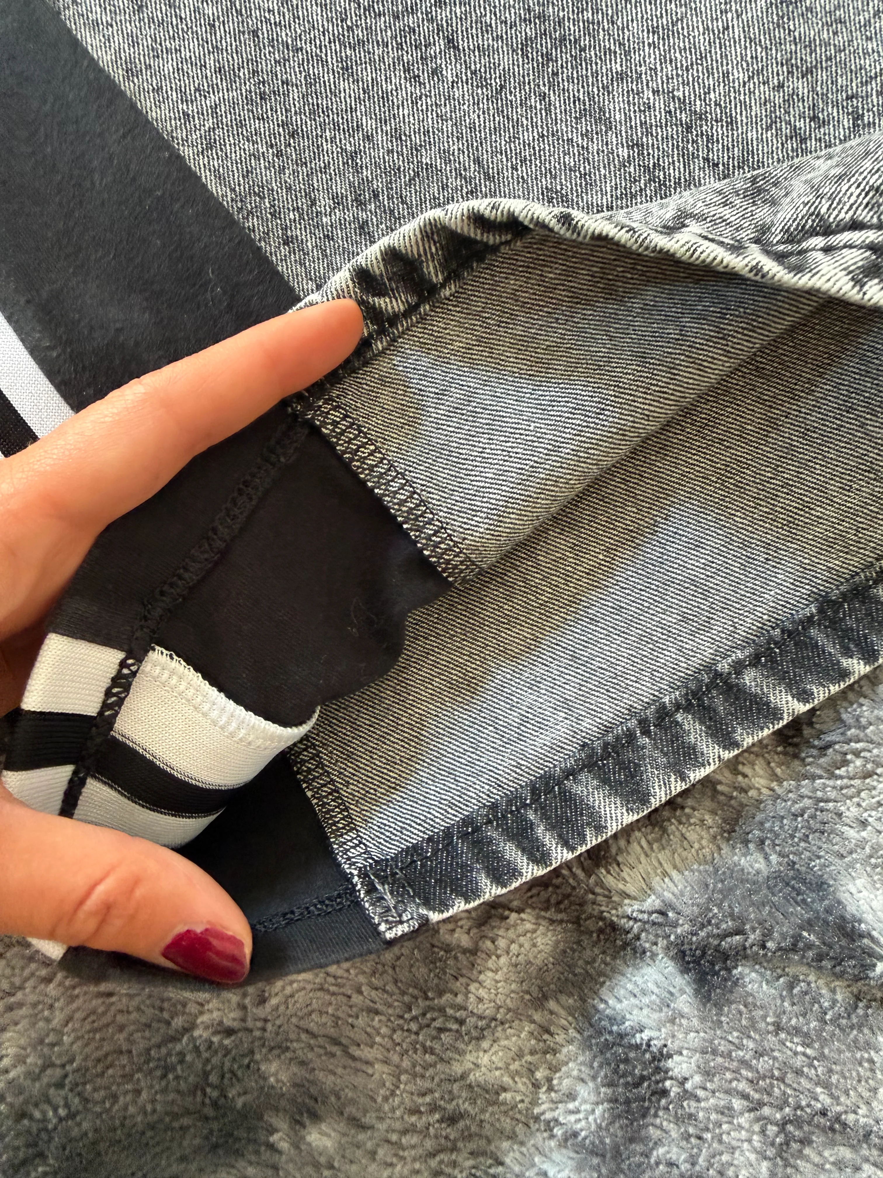 Custom Grey Wide Leg Jeans with Three Stripes – One of a Kind – Size XXS/XS