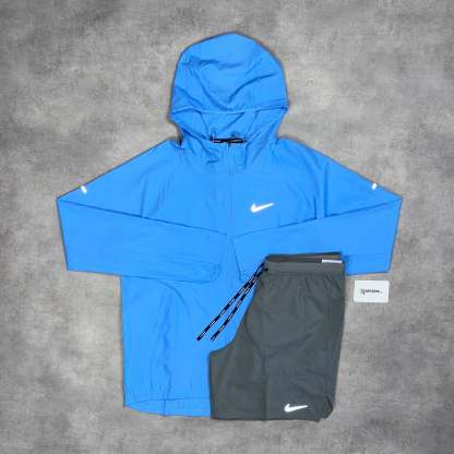 Repel Miler Windrunner Jacket University Blue & 7” Grey/Black Flex Stride Shorts Set-OSI