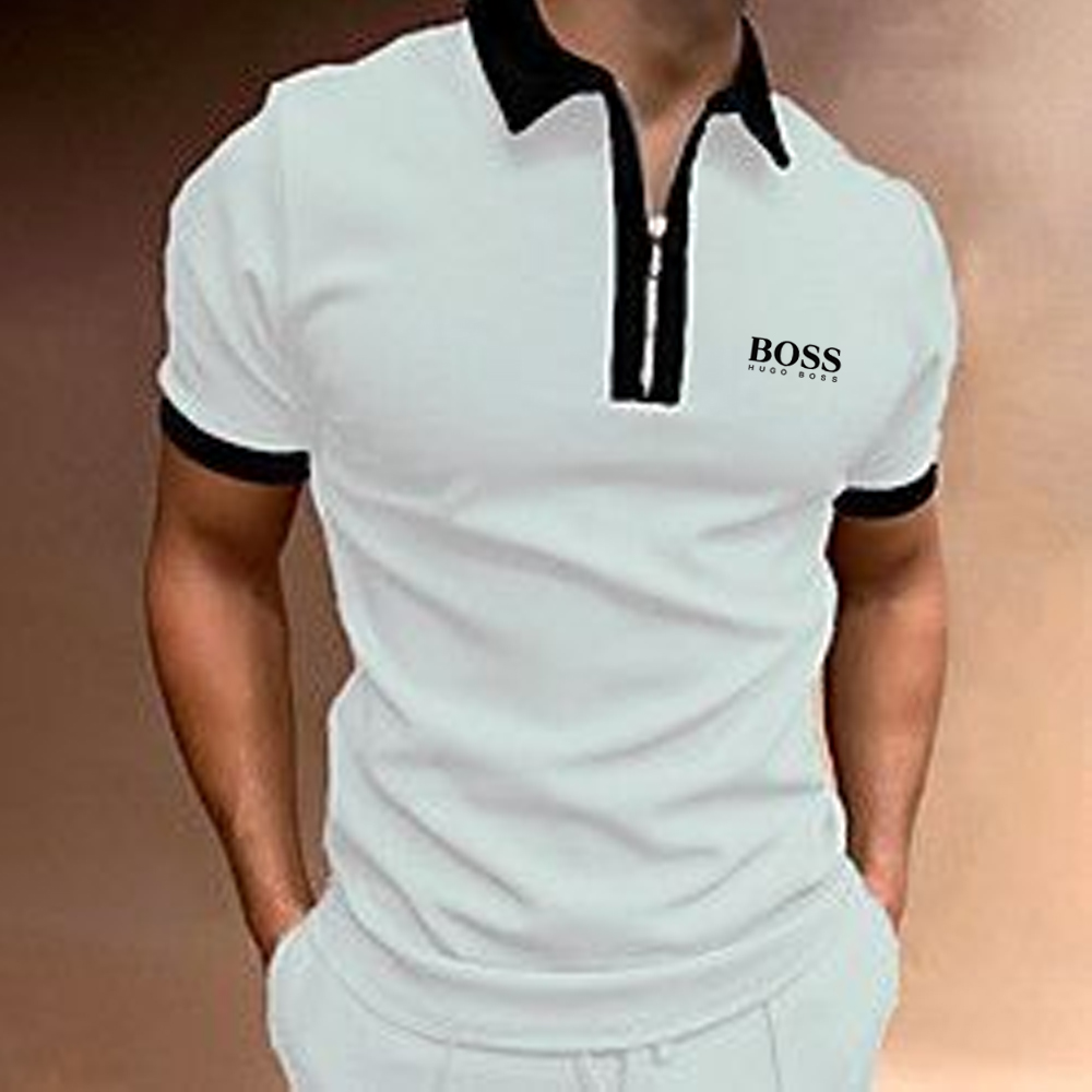Color block men's casual short-sleeved polo shirt-OSI
