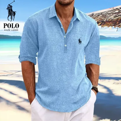 Men's Lapel Beach Long Sleeve Shirt-OSI
