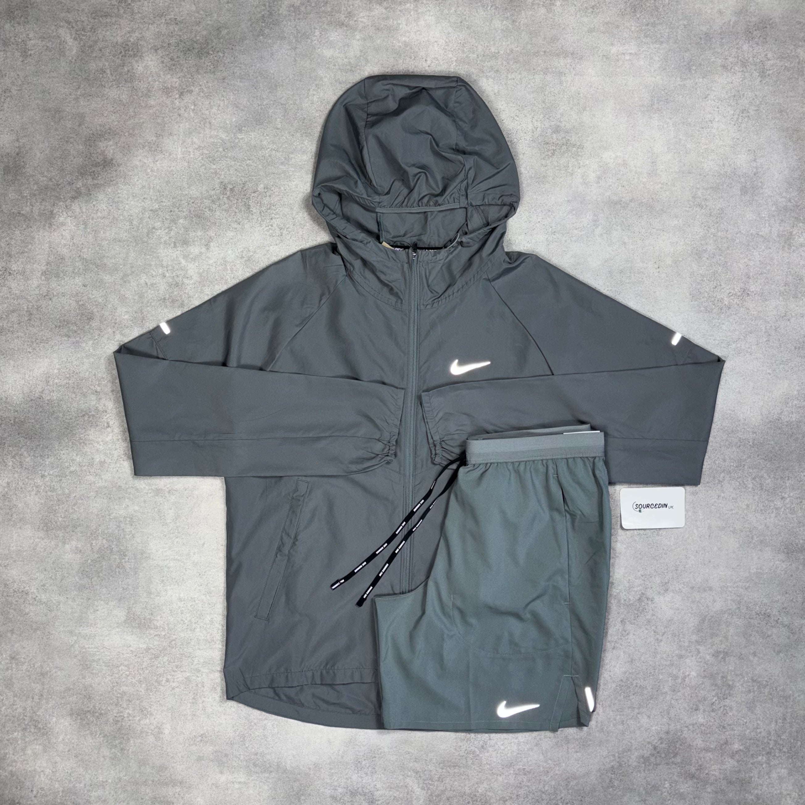 Repel Miler Windrunner Jacket & 7” Flex Stride Short Set Grey-OSI