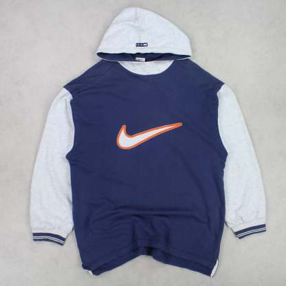 RARE 1990s  Swoosh Hoodie Navy-OSI