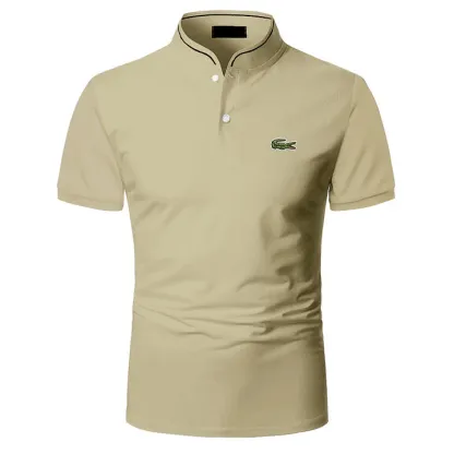 Men's Solid Color Short Sleeve Polo Shirt-OSI