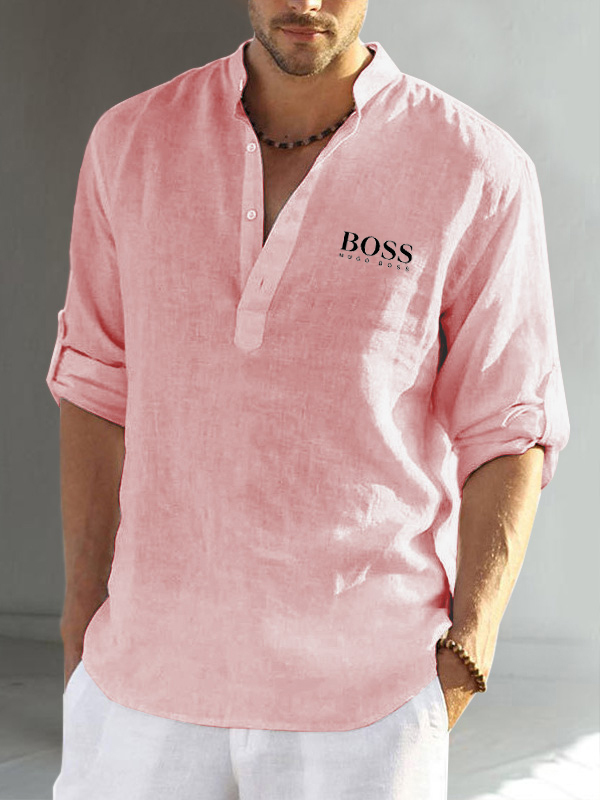 Cotton linen men's long sleeve casual shirt-OSI