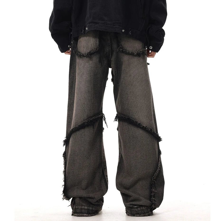 Crisscross Stitch Baggy Jeans-OSI