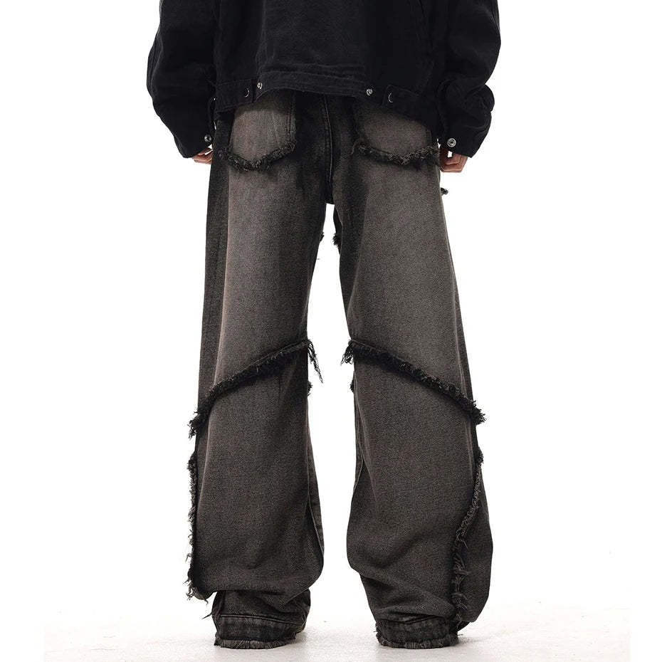 Crisscross Stitch Baggy Jeans-OSI