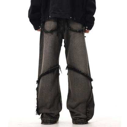 Crisscross Stitch Baggy Jeans-OSI