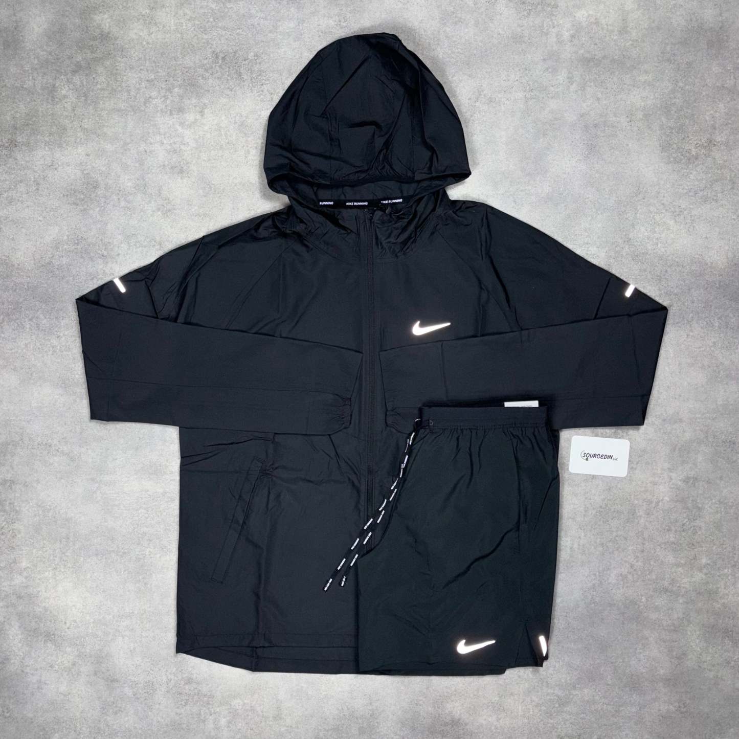 Repel Miler Windrunner Jacket & 7” Flex Stride Short Set Black-OSI