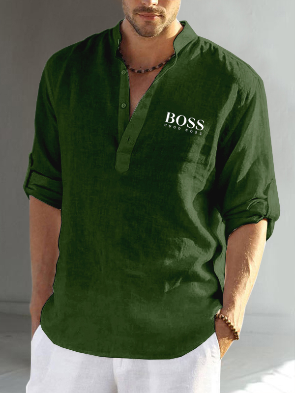 Cotton linen men's long sleeve casual shirt-OSI