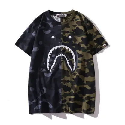 Short Sleeve Camouflage  Shark Camo T Shirt-OSI