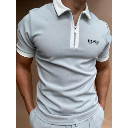 Color block men's casual short-sleeved polo shirt-OSI