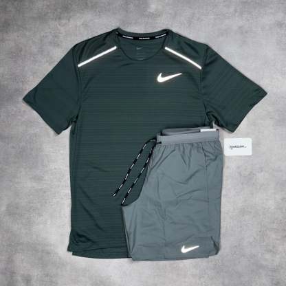 Miler T-Shirt Vintage Green & Grey/Black 7" Flex/Challenger Short Set-OSI