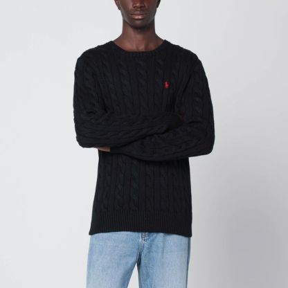 POLO  Men's Cable Knit Sweater - Black-OSI