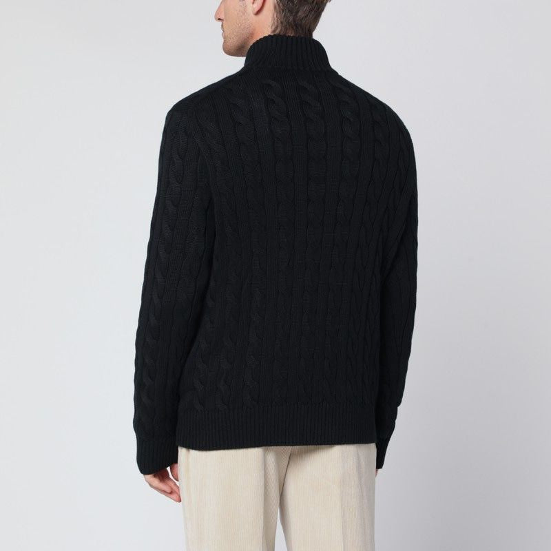 POLO  Men's Cableknit Sweater with Half-Zip Front-OSI