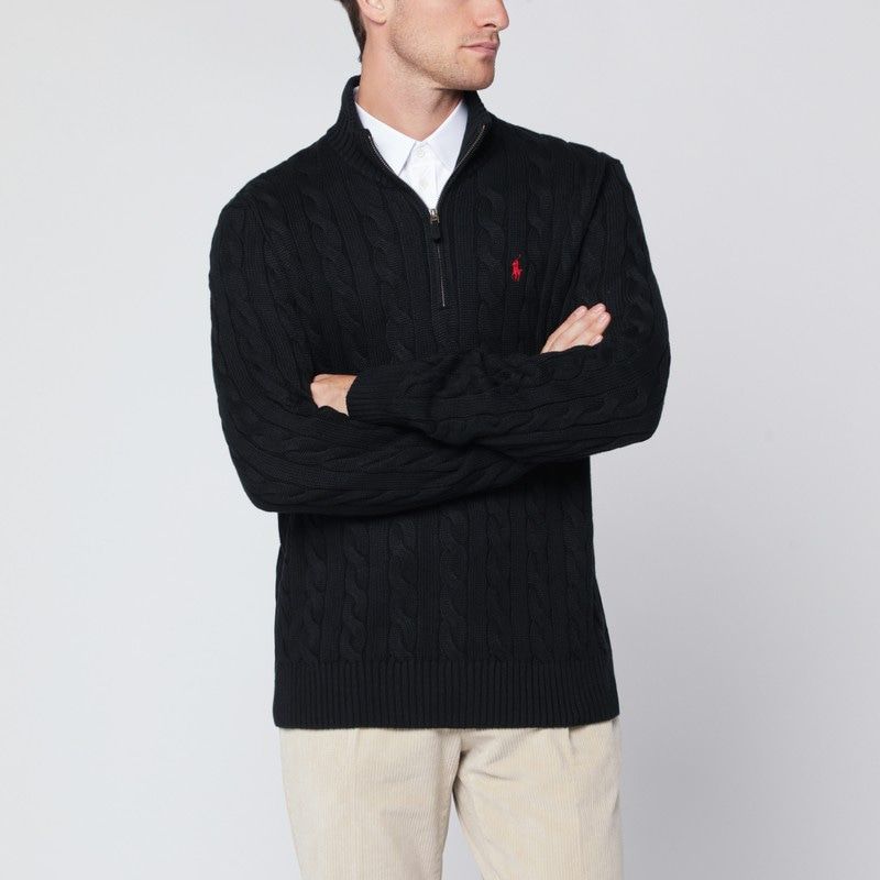 POLO  Men's Cableknit Sweater with Half-Zip Front-OSI