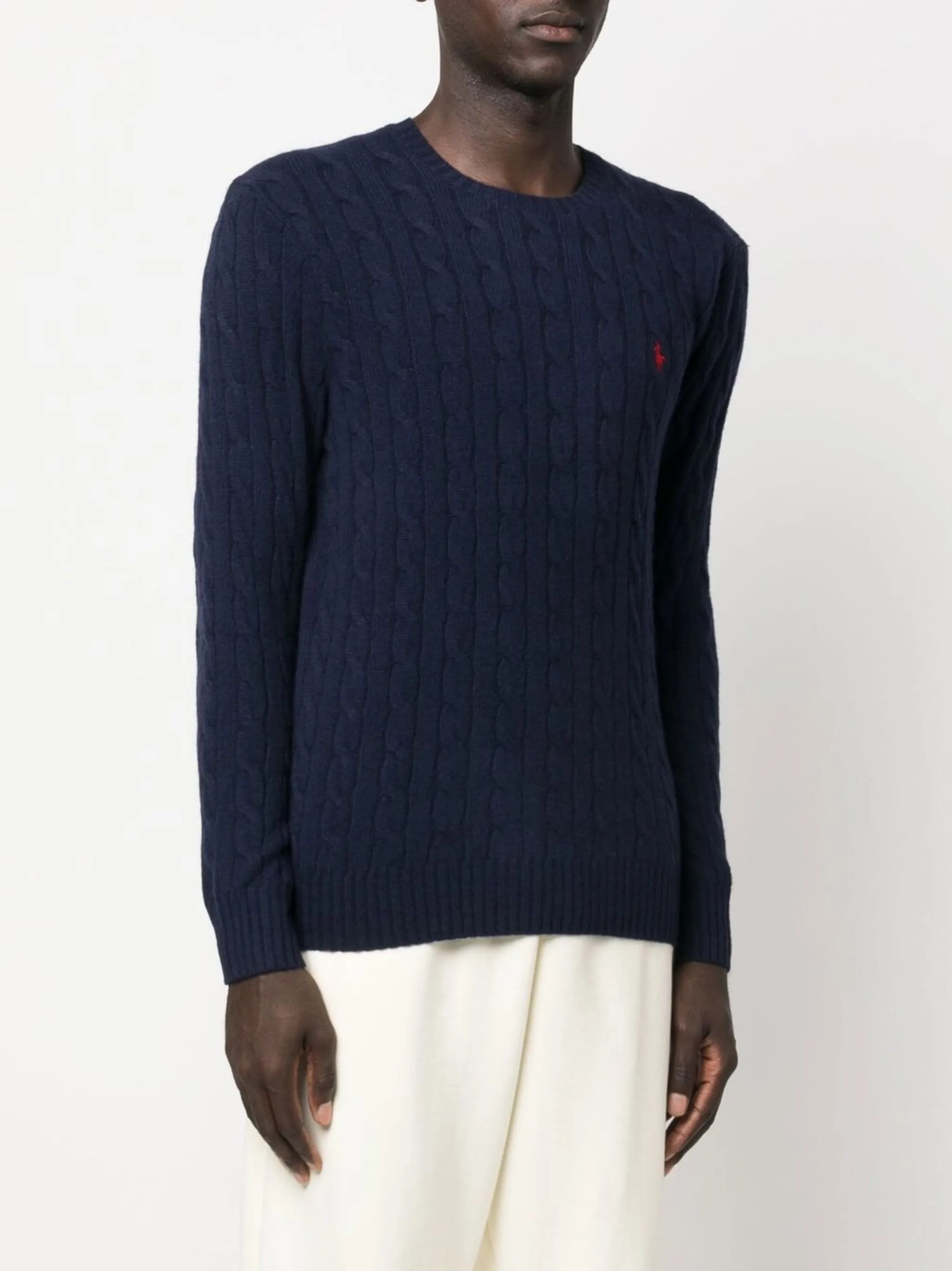 POLO  Men's Regular Fit Cable Wool and Cashmere Sweater-OSI