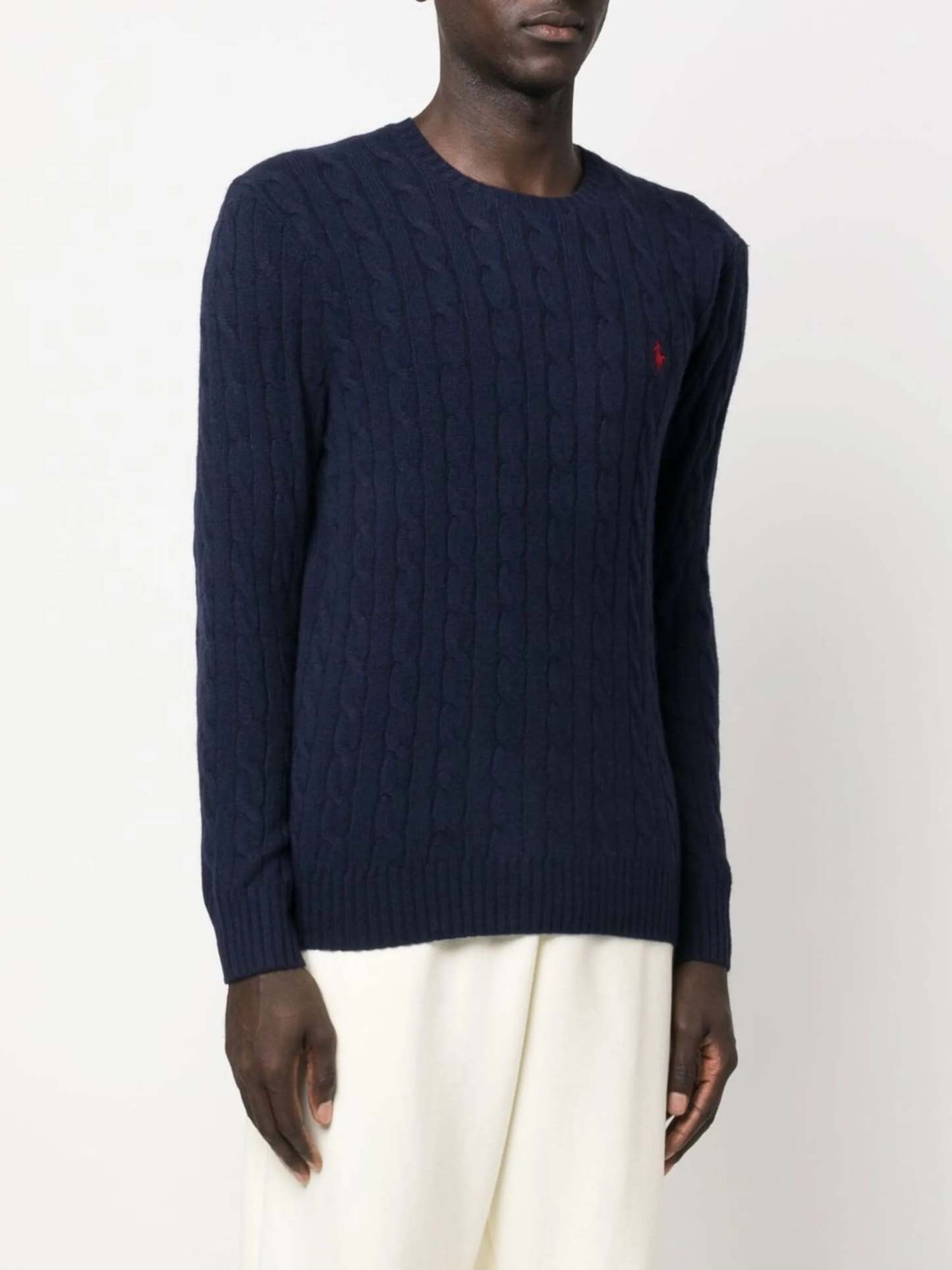 POLO  Men's Regular Fit Cable Wool and Cashmere Sweater-OSI