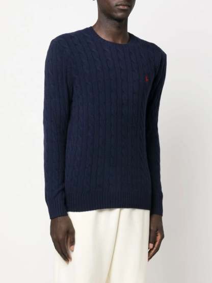 POLO  Men's Regular Fit Cable Wool and Cashmere Sweater-OSI