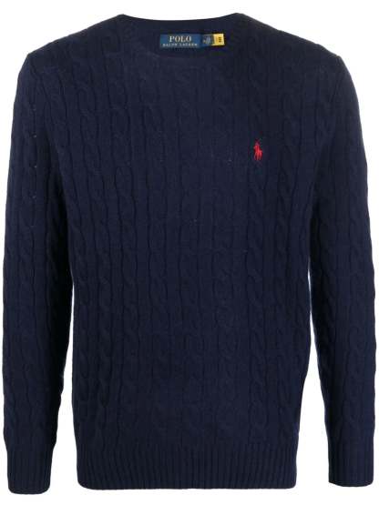 POLO  Men's Regular Fit Cable Wool and Cashmere Sweater-OSI