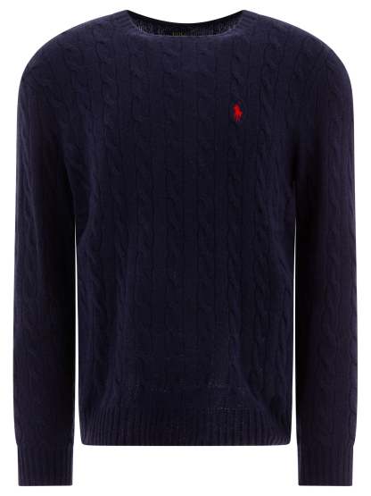 POLO  Wool and Cashmere Crewneck Sweater with Logo-OSI