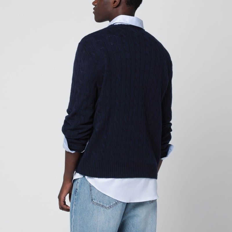 POLO  Cable Knit Jumper in Wool and Cashmere - Crew Neck, Long Sleeves-OSI
