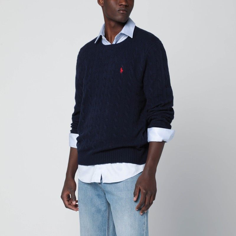POLO  Cable Knit Jumper in Wool and Cashmere - Crew Neck, Long Sleeves-OSI