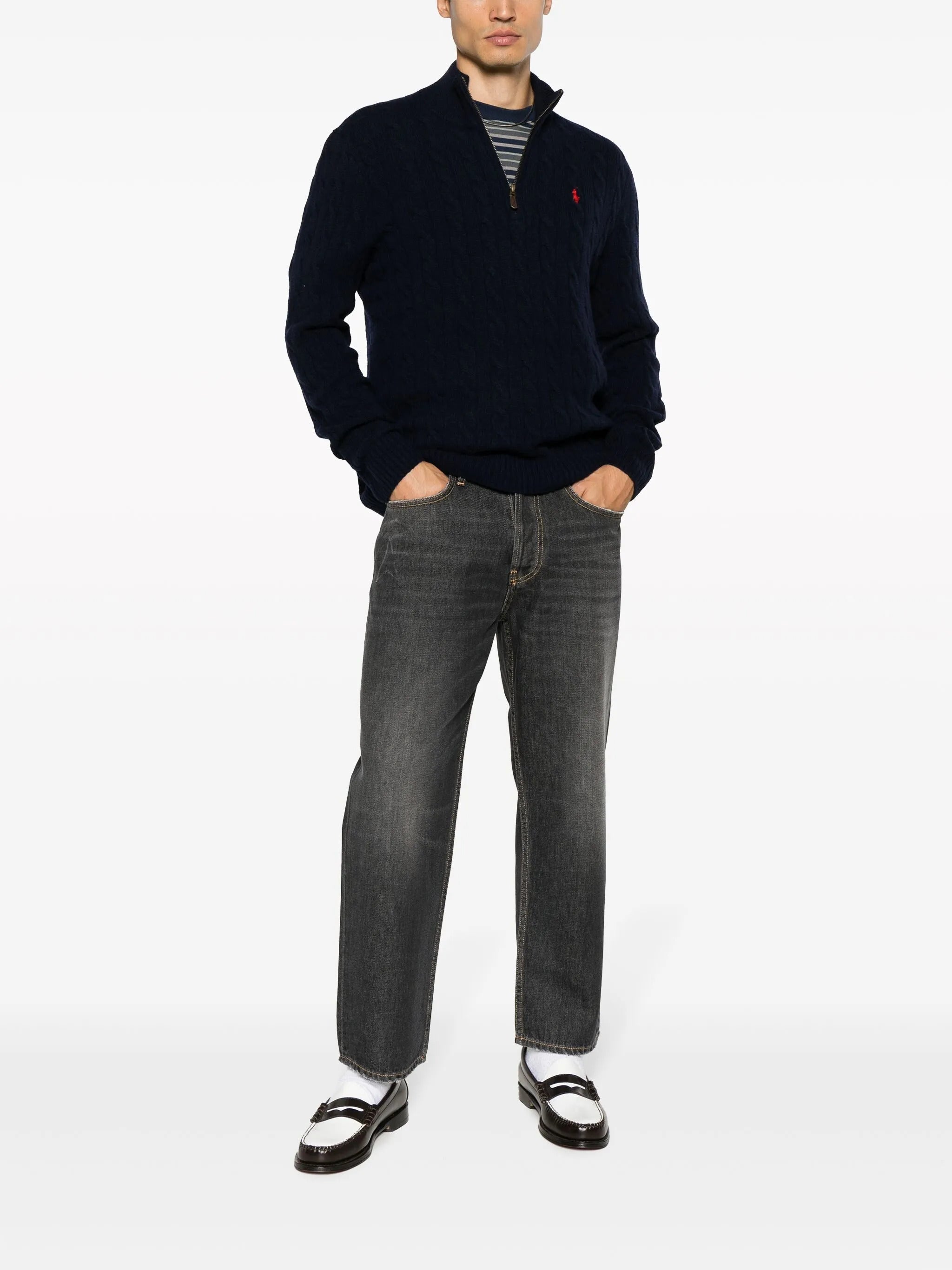 POLO  High-Neck Wool and Cashmere Sweater with Cable Knit Pattern-OSI