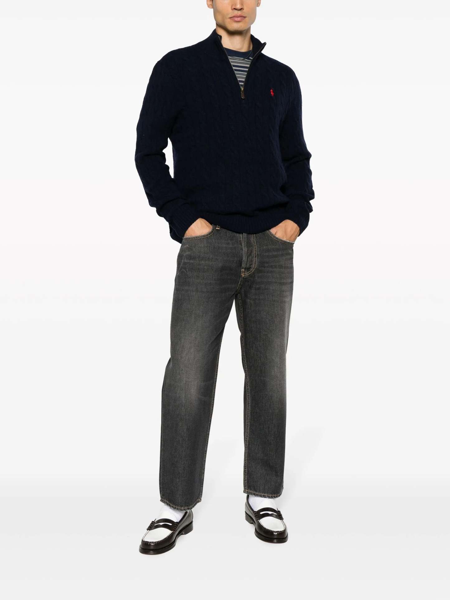 POLO  High-Neck Wool and Cashmere Sweater with Cable Knit Pattern-OSI