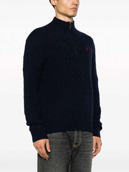 POLO  High-Neck Wool and Cashmere Sweater with Cable Knit Pattern-OSI