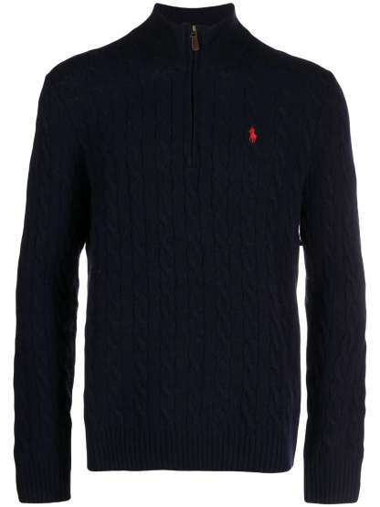 POLO  High-Neck Wool and Cashmere Sweater with Cable Knit Pattern-OSI
