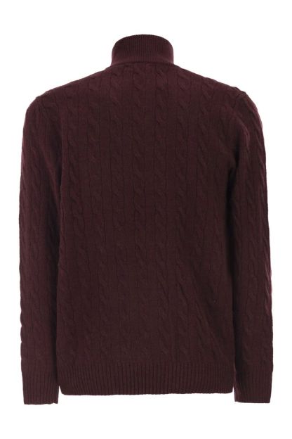 POLO  Men's Wool and Cashmere Cable Knit Quarter-Zip Sweater-OSI