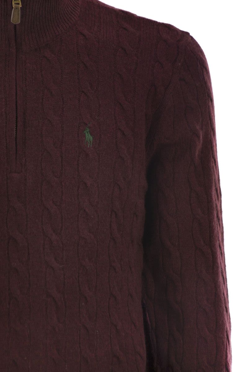 POLO  Men's Wool and Cashmere Cable Knit Quarter-Zip Sweater-OSI