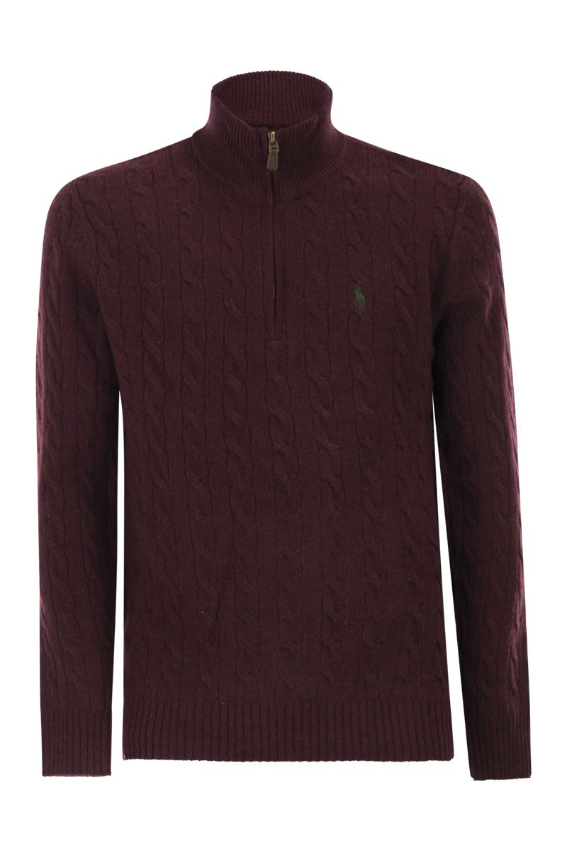 POLO  Men's Wool and Cashmere Cable Knit Quarter-Zip Sweater-OSI