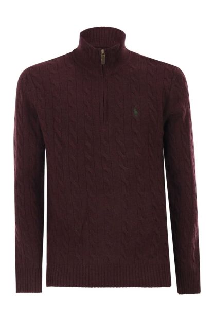 POLO  Men's Wool and Cashmere Cable Knit Quarter-Zip Sweater-OSI