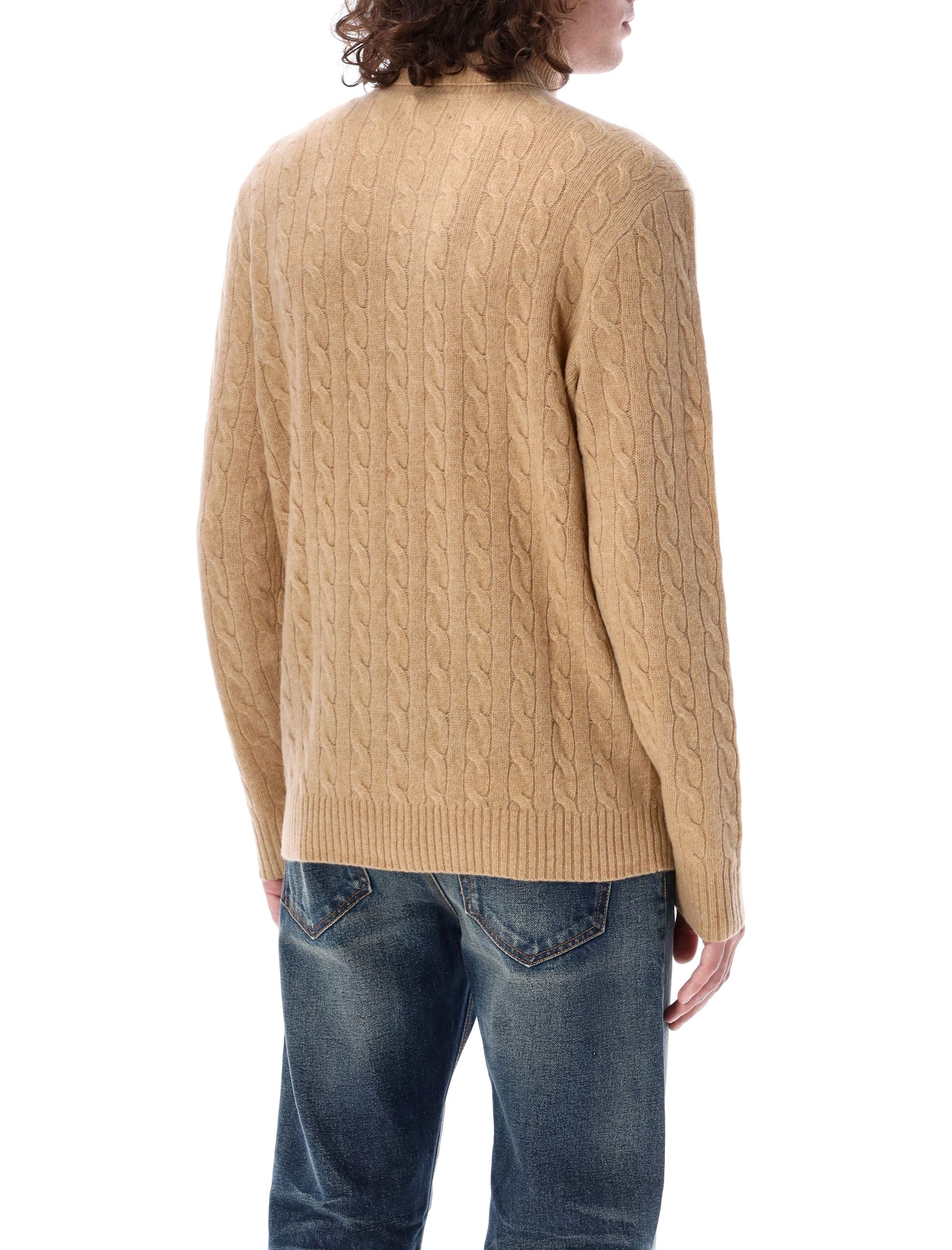 POLO  Men's Cashmere and Wool Cable Knit Turtleneck Sweater-OSI