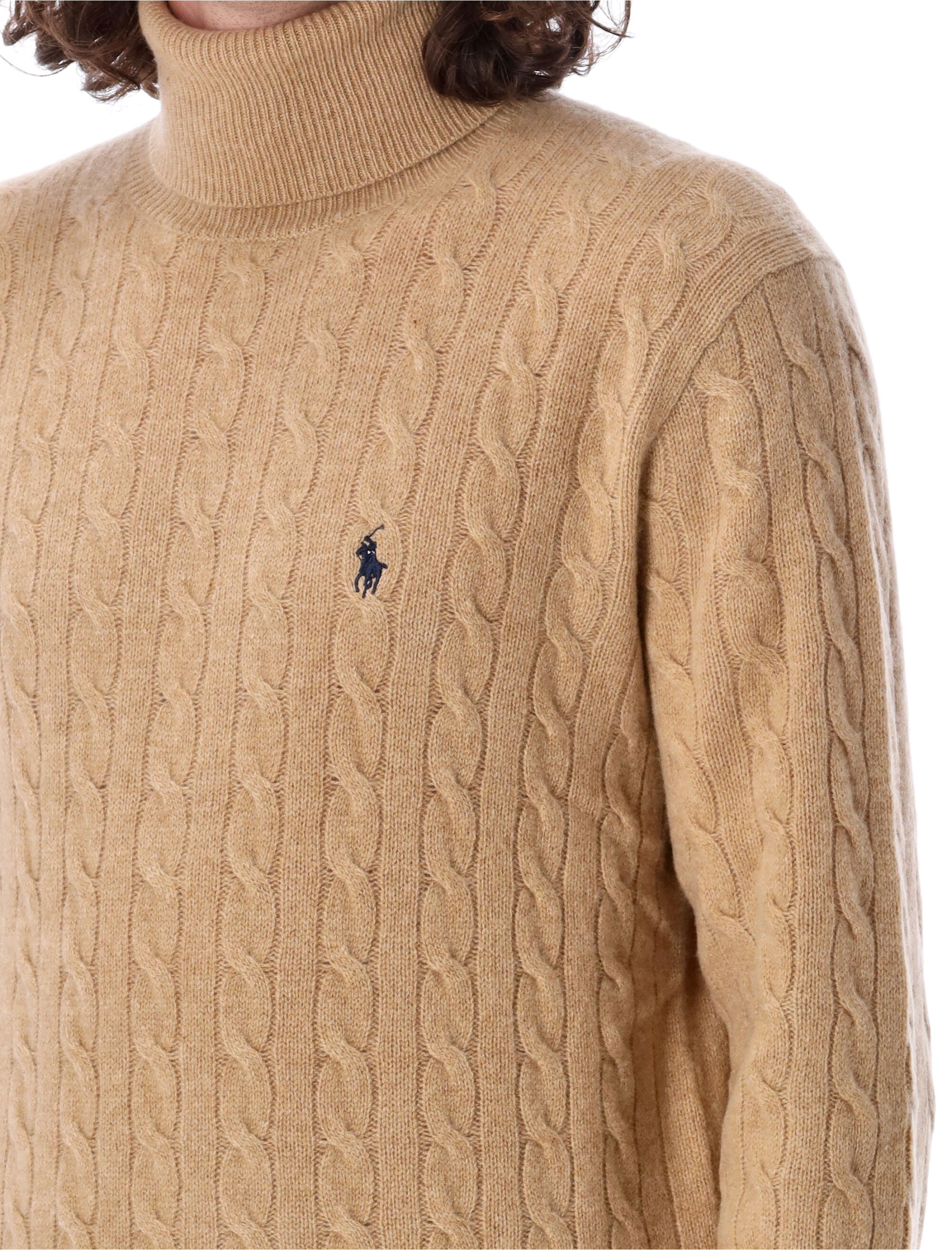 POLO  Men's Cashmere and Wool Cable Knit Turtleneck Sweater-OSI