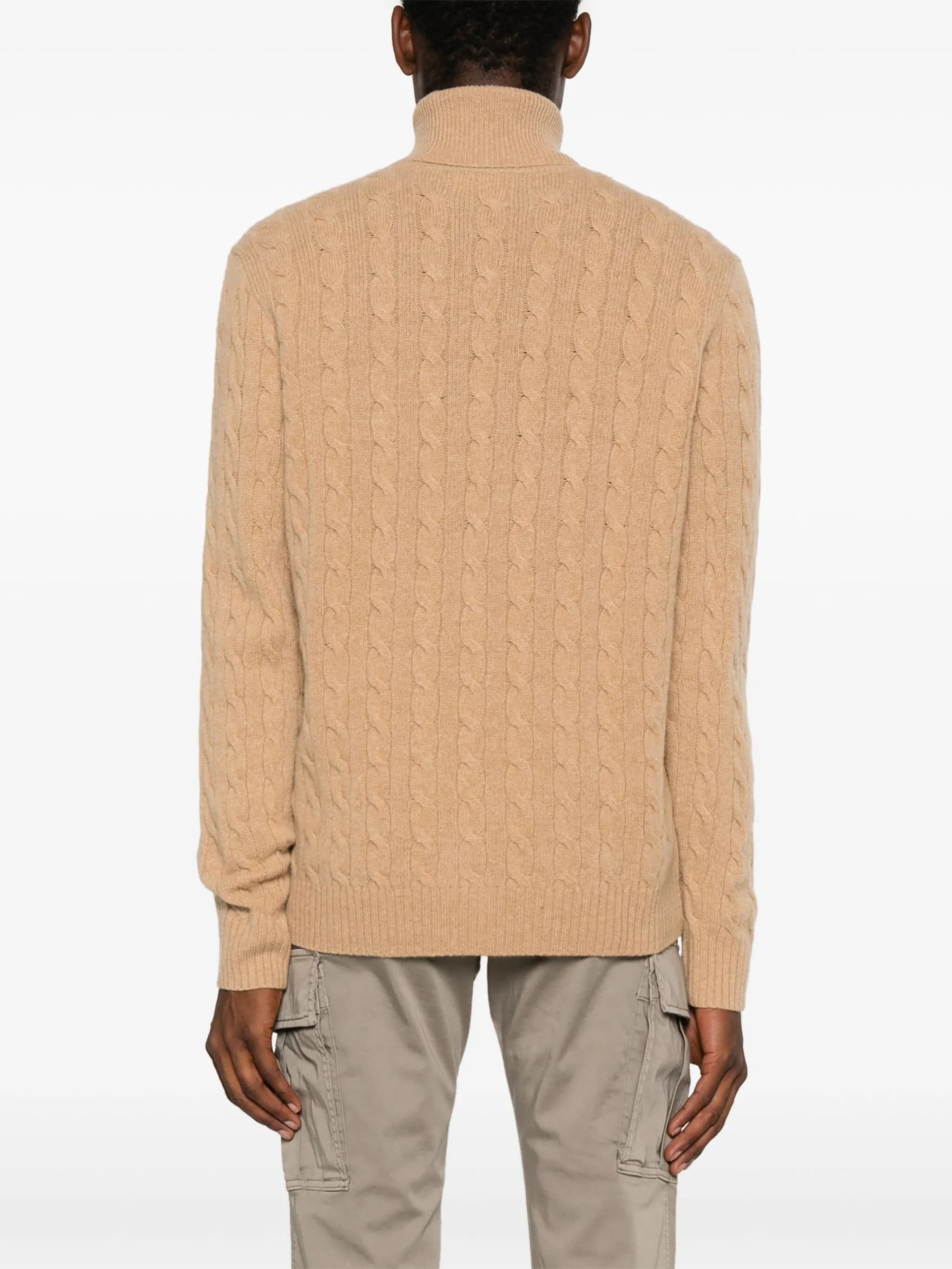 POLO  Men's Cashmere and Wool Cable Knit Turtleneck Sweater-OSI
