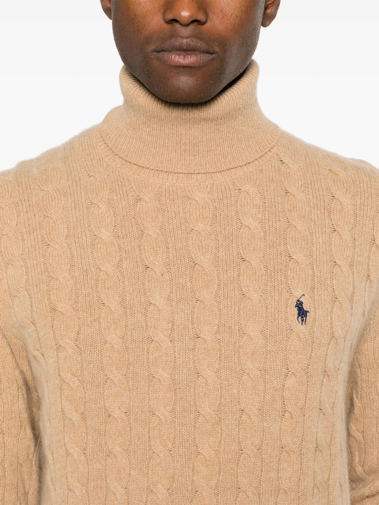 POLO  Men's Cashmere and Wool Cable Knit Turtleneck Sweater-OSI
