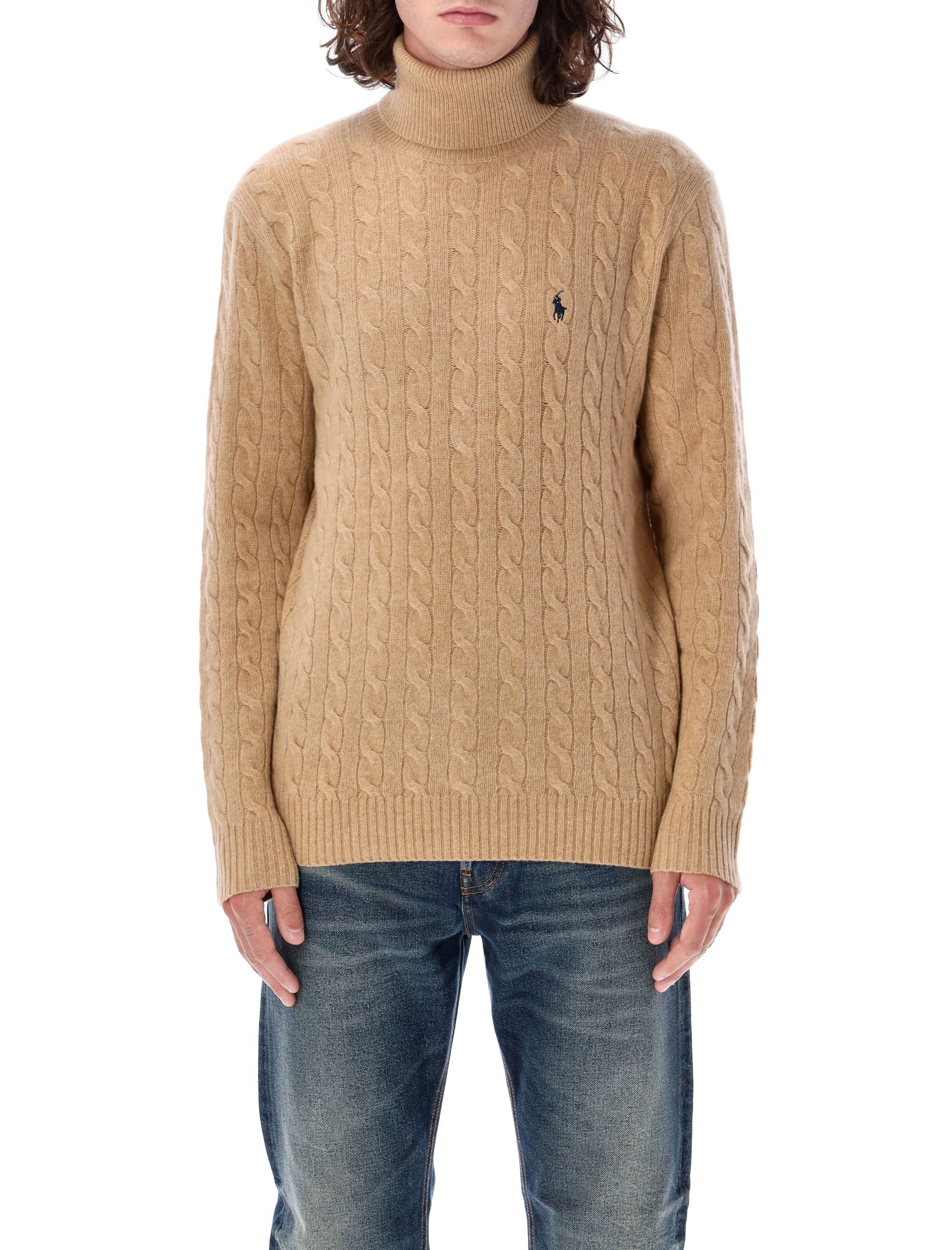 POLO  Men's Cashmere and Wool Cable Knit Turtleneck Sweater-OSI