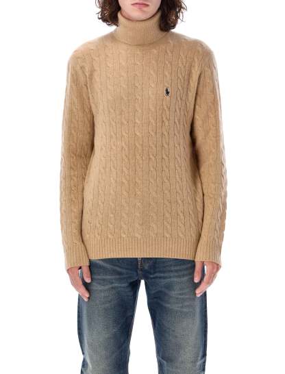 POLO  Men's Cashmere and Wool Cable Knit Turtleneck Sweater-OSI