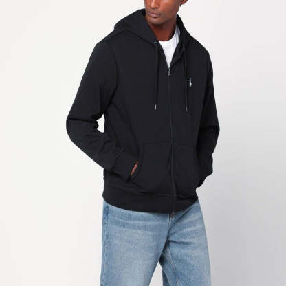 POLO  Men's Black Zip Sweatshirt with Hood-OSI